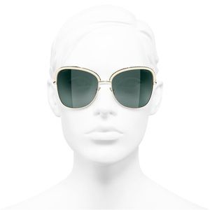 CHANEL Limited Edition Square Sunglasses Metal & Sequins in Green/Gold